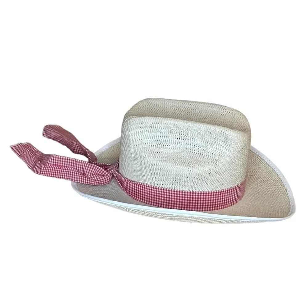 Straw Western hat with checkered red ribbon - Jacobson Hat Co.